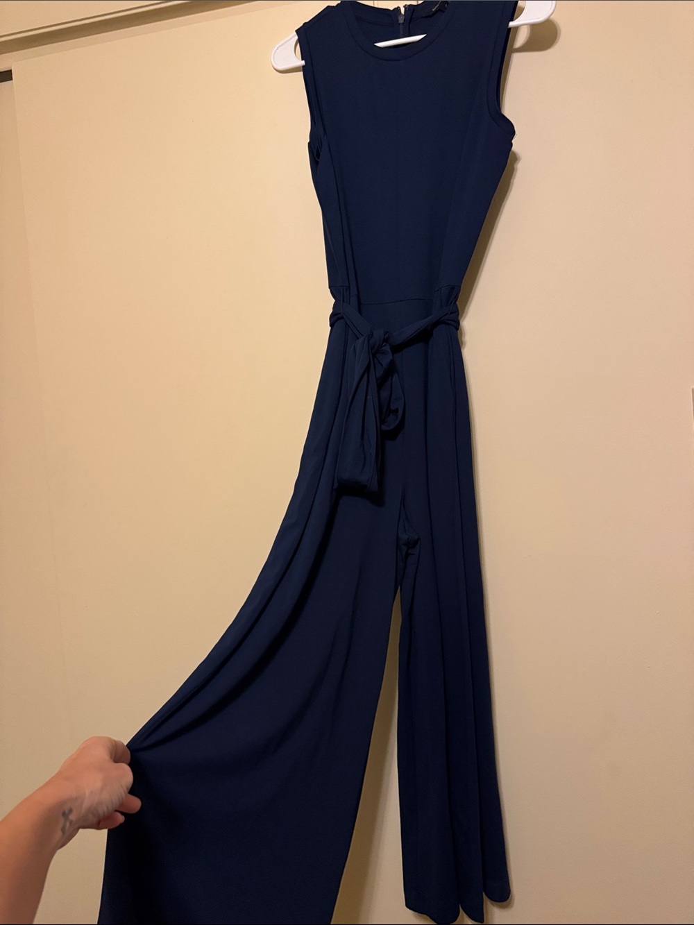 Banana Republic Navy Sleeveless Wide-Leg Jumpsuit with Waist Tie